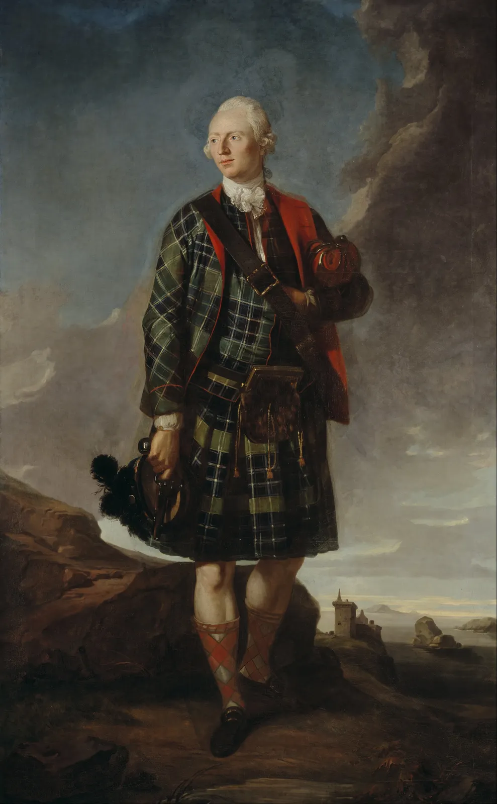 Sir Alexander Macdonald in green tartan coat and pleats; attributed to George Chalmers, 1772; National Galleries of Scotland